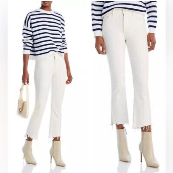 Mother The Stunner Two Step Fray Jeans Glass Slipper White Size 26 - Picture 2 of 11